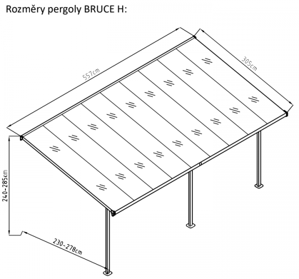 BRUCE H pergola - ŠEDÝ polykarbonát