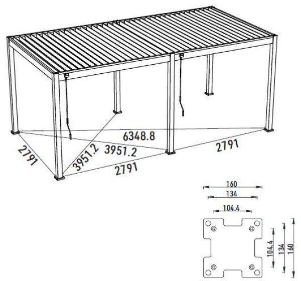 Bioklimatická pergola INTRO PLUS 6x3 m, hliník - volně stojící